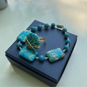 Boho Southwestern Faux Turquoise Bracelet And Ring Set Festival Jewelry